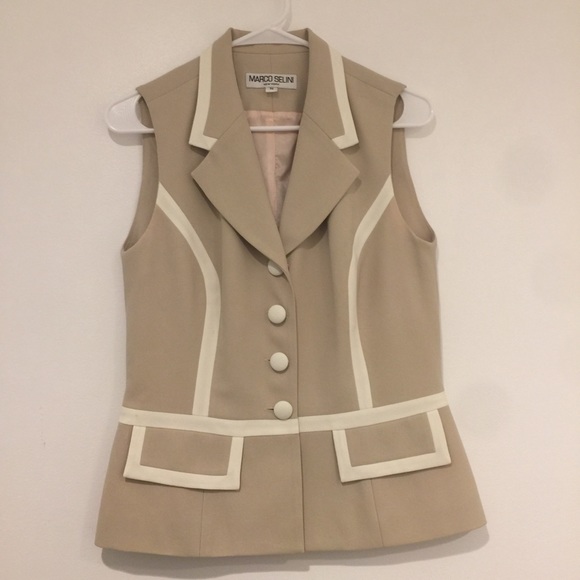 Marco Selini vest. Tan with white trim  size 12 - Picture 1 of 3